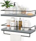 ZGO Floating Shelves for Wall Set of 2, Wall Mounted Storage Shelves with Black Metal Frame and Towel Rack for Bathroom, Bedroom, Living Room, Kitchen, Office (Black)… Home & Garden > Household Supplies > Storage & Organization ZGO Grey  