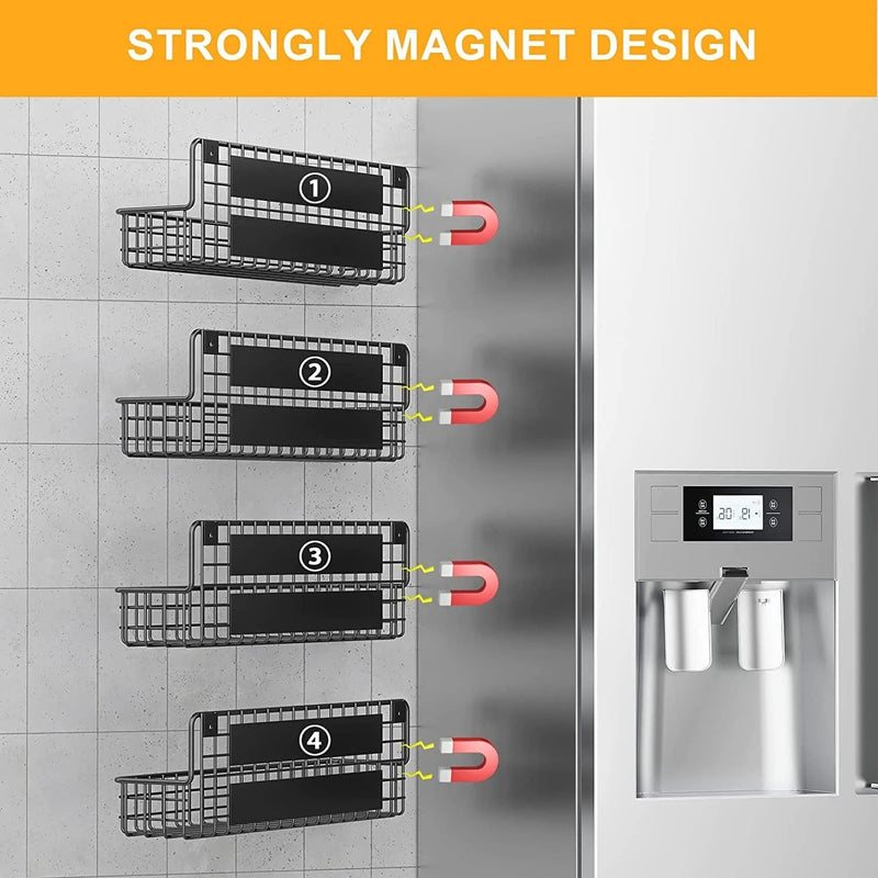 ZHAOGMQH 4 Tier Magnetic Spice Racks for Wall Mount Strongly Magnetic Spice Shelf with Utility Hooks Refrigerator Spice Storage Kitchen Storage Rack for Placing Seasoning Bottles (Black) Home & Garden > Decor > Decorative Jars ZHAOGMQH   