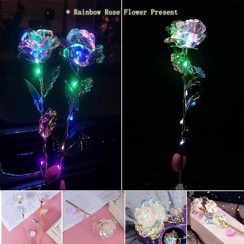Zhaomeidaxi Rose Gifts for Her,Rainbow Rose Flower Present Golden Foil with Luxury Gift Box Great Gift Idea For, Christmas,Women,Mom Gifts,Valentine'S Day, Birthday,Anniversary,String-Light Home & Garden > Decor > Seasonal & Holiday Decorations Zhaomeidaxi No Light  