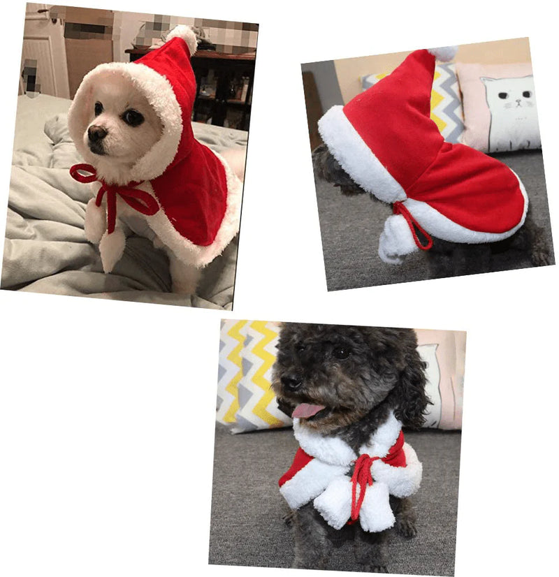 Zhenpony Christmas Cat Dog Costume Pet Cape, Cat Cloak with Xmas Hat, Soft and Thick Red Velvet Apparel for Cats and Puppy, Funny Christmas Pet Dress Up