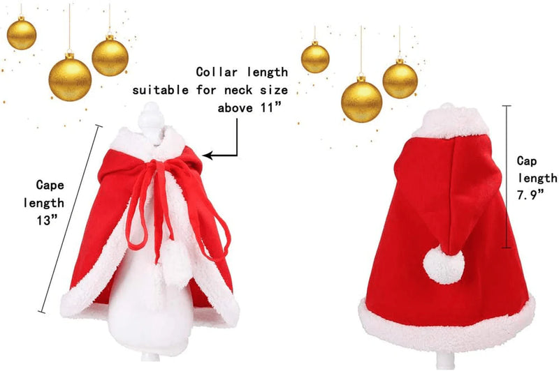 Zhenpony Christmas Cat Dog Costume Pet Cape, Cat Cloak with Xmas Hat, Soft and Thick Red Velvet Apparel for Cats and Puppy, Funny Christmas Pet Dress Up