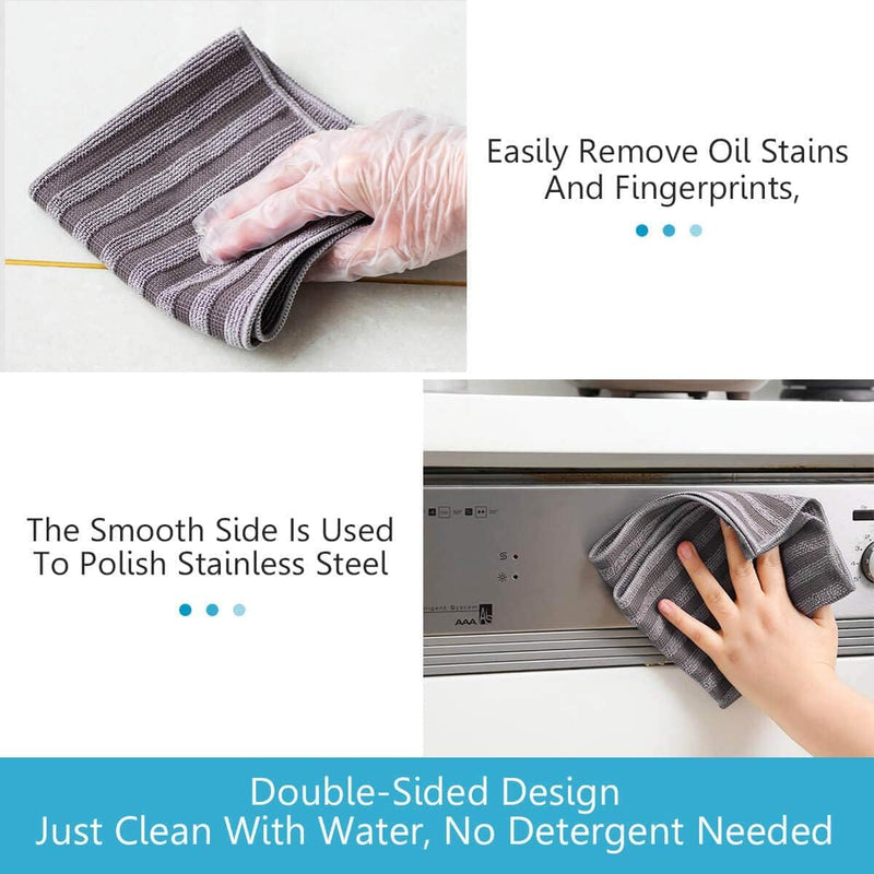 ZHIDIAN Stainless Steel Microfiber Cloth Double-Sided Cleaner Rag, Non-Scratch Scrub Cleaning Polishing Towel for Appliances, Kitchen Reusable Fridge Wipes, Gray Stripe, 8Pack, 12X12Inch Home & Garden > Household Supplies > Household Cleaning Supplies ZHIDIAN   