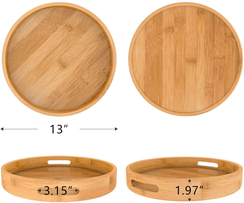 Zhuoyue Round Serving Tray with Handles - Wood Bamboo Decorative Tray for Ottoman, Coffee Table Circle Tray for Food, Cocktail, Drink Home & Garden > Decor > Decorative Trays Zhuoyue   
