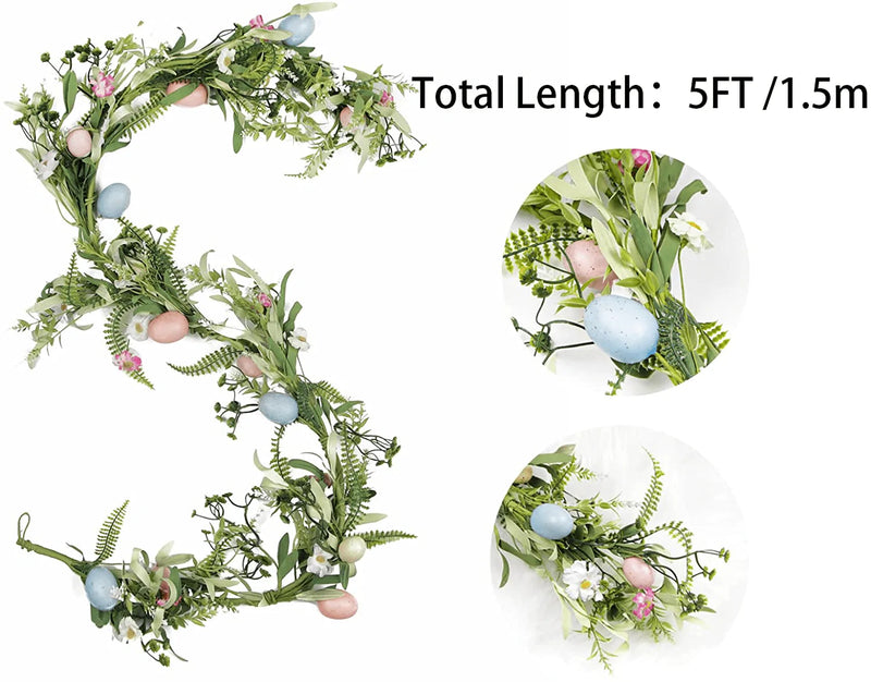ZIFTY 5FT Easter Garland Faux Spring Vine with Easter Eggs Berries for Rustic Mantle Arch Home Table Tree Decoration (Green/Blue/Pink) Home & Garden > Decor > Seasonal & Holiday Decorations ZIFTY   