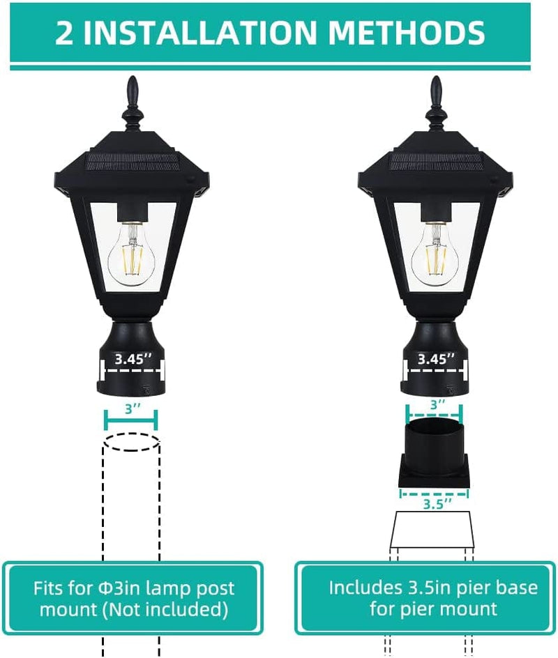 Zinnze Solar Lamp Post Light Outdoor Waterproof，Solar Outdoor Post Light with 3.5In Pier Mount Base，Matte Black Home & Garden > Lighting > Lamps Zinnze   