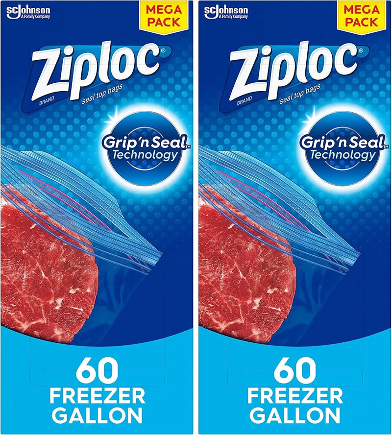 Ziploc Gallon Food Storage Freezer Bags, Grip 'N Seal Technology for Easier Grip, Open, and Close, 60 Count, Pack of 2 (120 Total Bags) Home & Garden > Household Supplies > Storage & Organization Ziploc 120 Count  