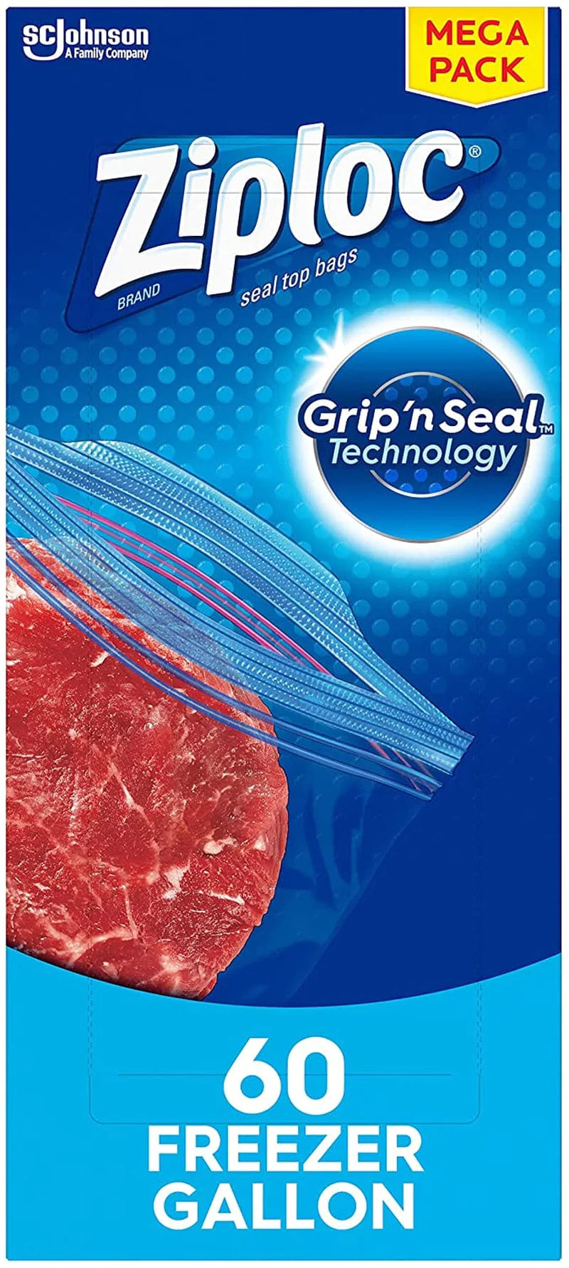 Ziploc Gallon Food Storage Freezer Bags, Grip 'N Seal Technology for Easier Grip, Open, and Close, 60 Count, Pack of 2 (120 Total Bags) Home & Garden > Household Supplies > Storage & Organization Ziploc 60 Count  