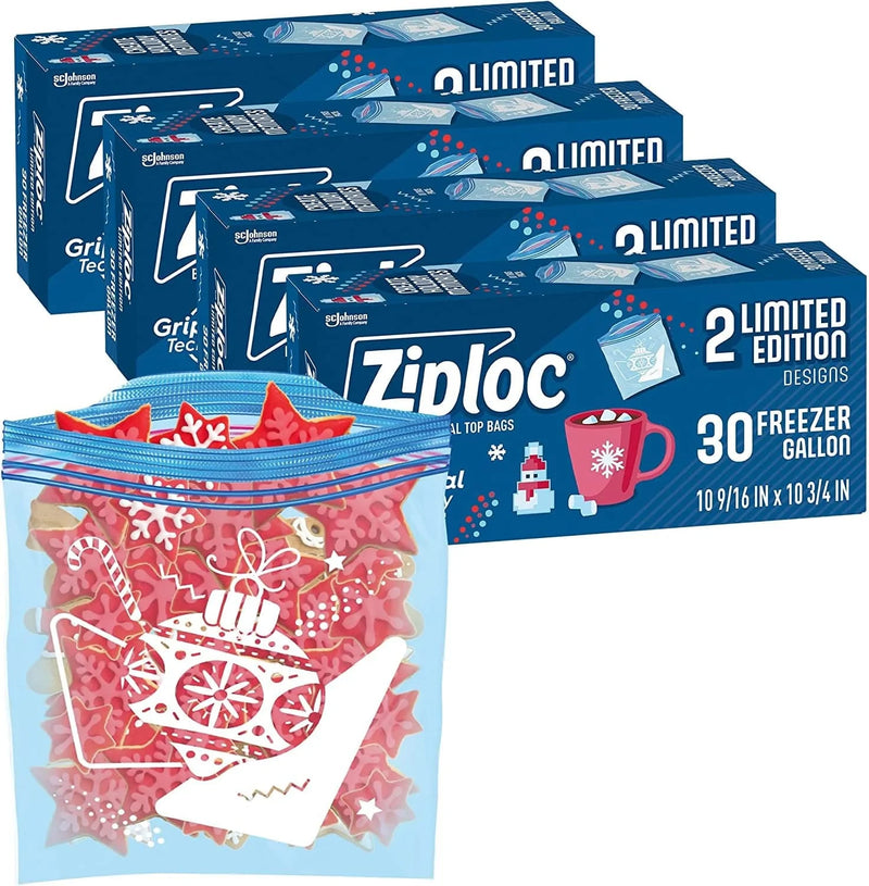 Ziploc Gallon Food Storage Freezer Bags, Grip 'N Seal Technology for Easier Grip, Open, and Close, 60 Count, Pack of 2 (120 Total Bags) Home & Garden > Household Supplies > Storage & Organization Ziploc 120 Count (Holiday)  