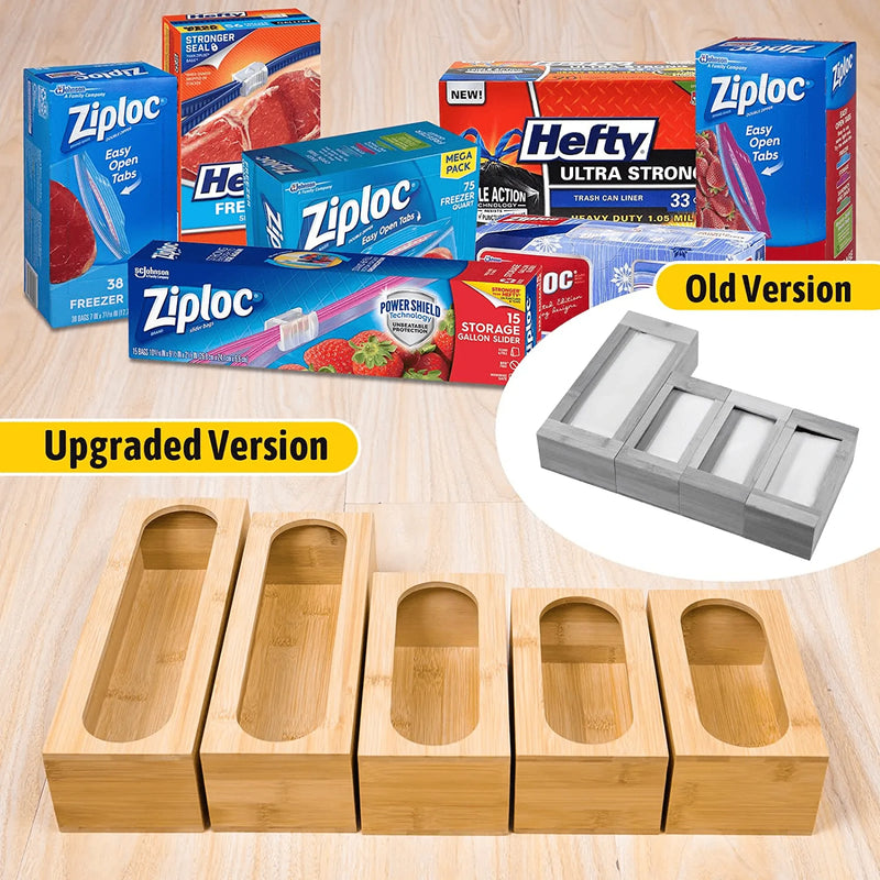 Ziplock Food Storage Bag Organizers, 5Pcs Bamboo Baggie Organizer Plastic Bag Holder Kitchen Drawer Organizer, Fit for Quart Bags, Sandwich Bags, Snack Bags and Gallon Bags Variety Size Storage Bags Home & Garden > Kitchen & Dining > Food Storage Figte   