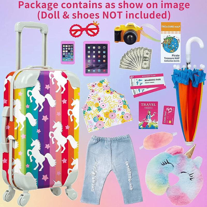 ZITA ELEMENT Fashion 24 Pcs American 18 Inch Girl Doll Clothes and Accessories Suitcase Set for 18 Inch Doll Clothes and Unicorn Pattern Travel Suitcase Set Sporting Goods > Outdoor Recreation > Camping & Hiking > Tent Accessories ZITA ELEMENT   