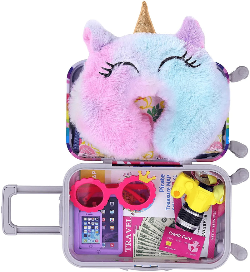 ZITA ELEMENT Fashion 24 Pcs American 18 Inch Girl Doll Clothes and Accessories Suitcase Set for 18 Inch Doll Clothes and Unicorn Pattern Travel Suitcase Set