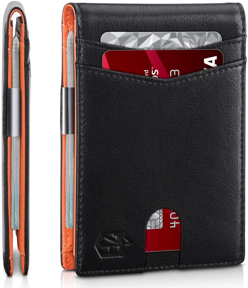 Zitahli Wallet for Men Slim with 12 Slots RFID Blocking Men'S Front Pocket Wallet Black Bifold Wallet with ID Window