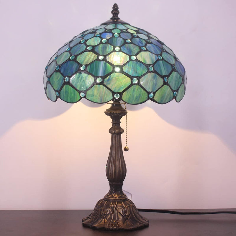 ZJART Tiffany Lamp W12H19 Inch Blue Stained Glass Table Lamp Bedside Nightstand Desk Reading Lamp Work Study Desktop Light Decor Home Kids Bedroom Living Room Office Pull Chain Switch (Z12A02F12) Home & Garden > Pool & Spa > Pool & Spa Accessories ZJART   