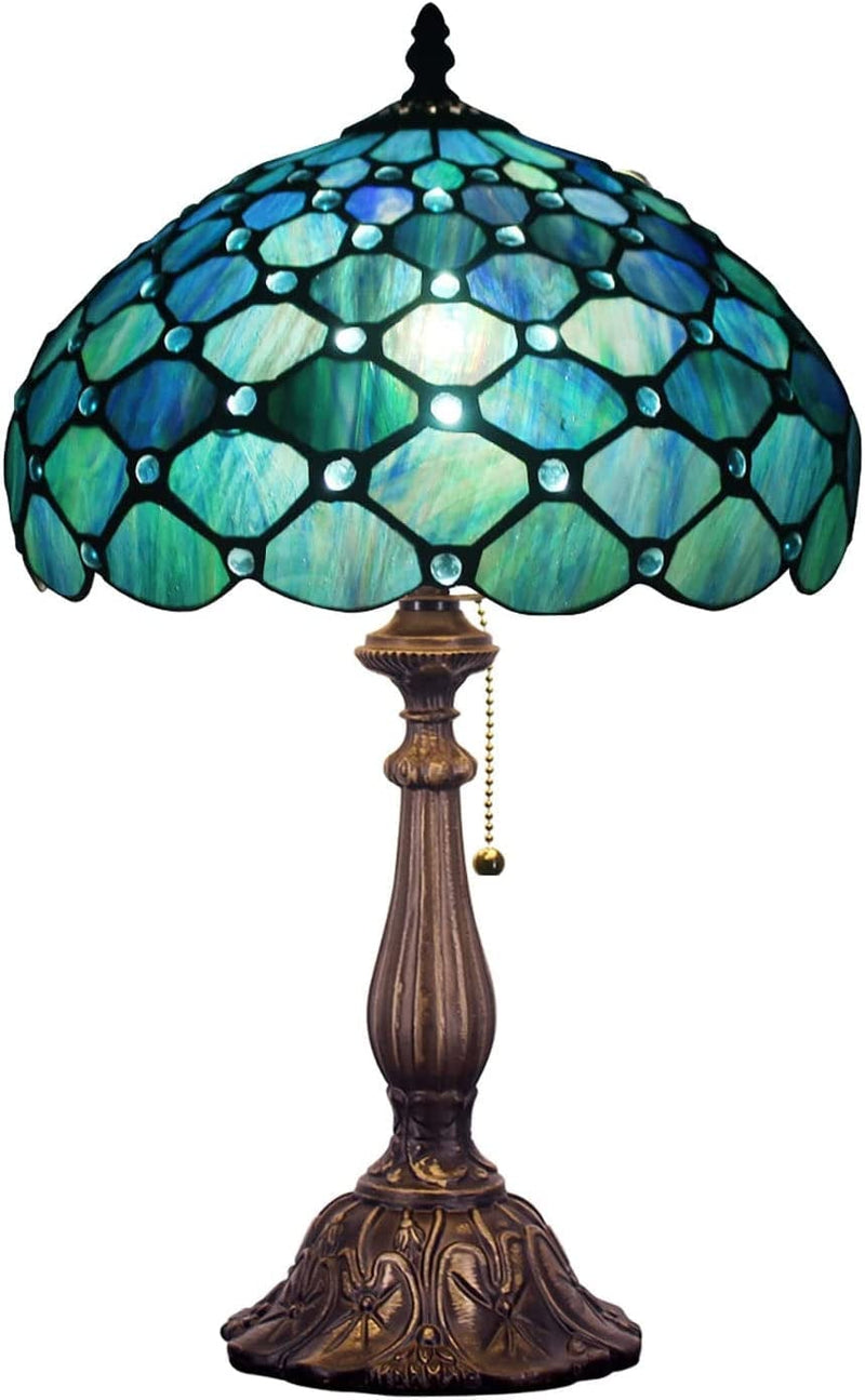 ZJART Tiffany Lamp W12H19 Inch Blue Stained Glass Table Lamp Bedside Nightstand Desk Reading Lamp Work Study Desktop Light Decor Home Kids Bedroom Living Room Office Pull Chain Switch (Z12A02F12) Home & Garden > Pool & Spa > Pool & Spa Accessories ZJART Z12A02F12  