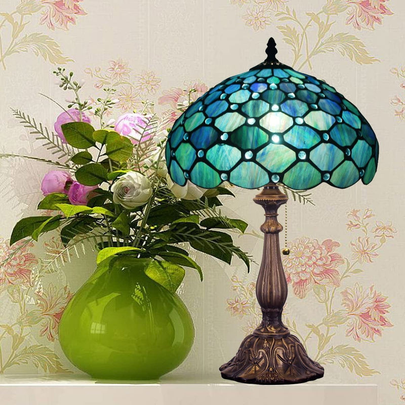 ZJART Tiffany Lamp W12H19 Inch Blue Stained Glass Table Lamp Bedside Nightstand Desk Reading Lamp Work Study Desktop Light Decor Home Kids Bedroom Living Room Office Pull Chain Switch (Z12A02F12) Home & Garden > Pool & Spa > Pool & Spa Accessories ZJART   