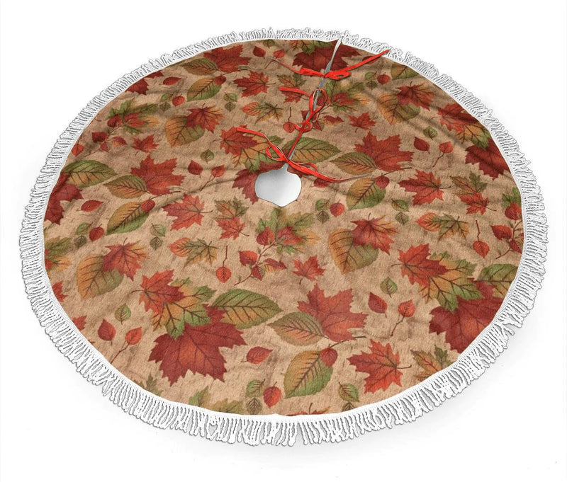 ZJBLHEQ 48 Inch Christmas Tree Skirt Autumn Leaves of Maple Xmas Tree Mat with Fringed Lace Ornament Holiday Christmas Decoration Home & Garden > Decor > Seasonal & Holiday Decorations > Christmas Tree Skirts ZJBLHEQ Autumn Leaves of Maple Christmas Tree Skirt  