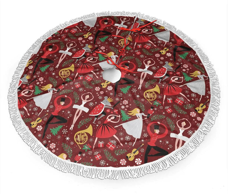 ZJBLHEQ 48 Inch Christmas Tree Skirt Autumn Leaves of Maple Xmas Tree Mat with Fringed Lace Ornament Holiday Christmas Decoration Home & Garden > Decor > Seasonal & Holiday Decorations > Christmas Tree Skirts ZJBLHEQ Nutcracker Ballet Red Med Christmas Tree Skirt  