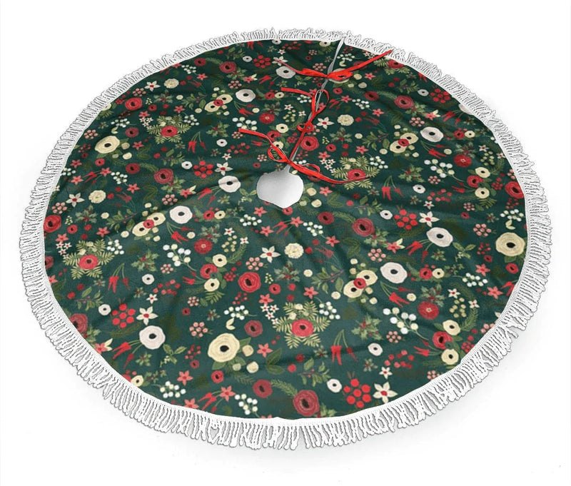 ZJBLHEQ 48 Inch Christmas Tree Skirt Autumn Leaves of Maple Xmas Tree Mat with Fringed Lace Ornament Holiday Christmas Decoration Home & Garden > Decor > Seasonal & Holiday Decorations > Christmas Tree Skirts ZJBLHEQ Vintage Christmas Floral Christmas Tree Skirt  