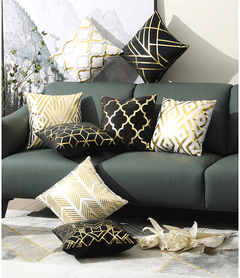 ZLINA Home Decorative Set of 4 Throw Pillow Covers Gold Foil Pillow Covers 18 ×18 Inch Geometric Square Cushion Covers Decor Couch Sofa Bedroom（White and Gold ） Home & Garden > Decor > Chair & Sofa Cushions ZLINA   