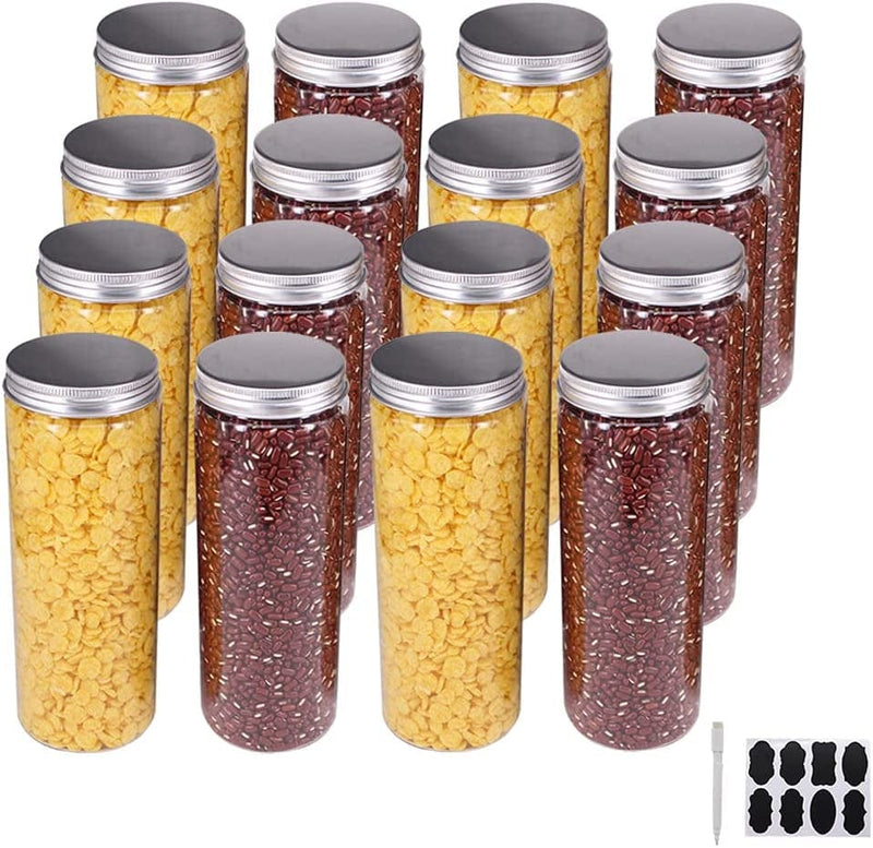 Zmybcpack 8 Pack 20 Oz (600 Ml) Clear Straight Cylinders Plastic Storage Jars- Wide Opening Tubs with Aluminum Lids - BPA Free PET Container Home & Kitchen Storage of Dry Goods, Peanut, Candy
