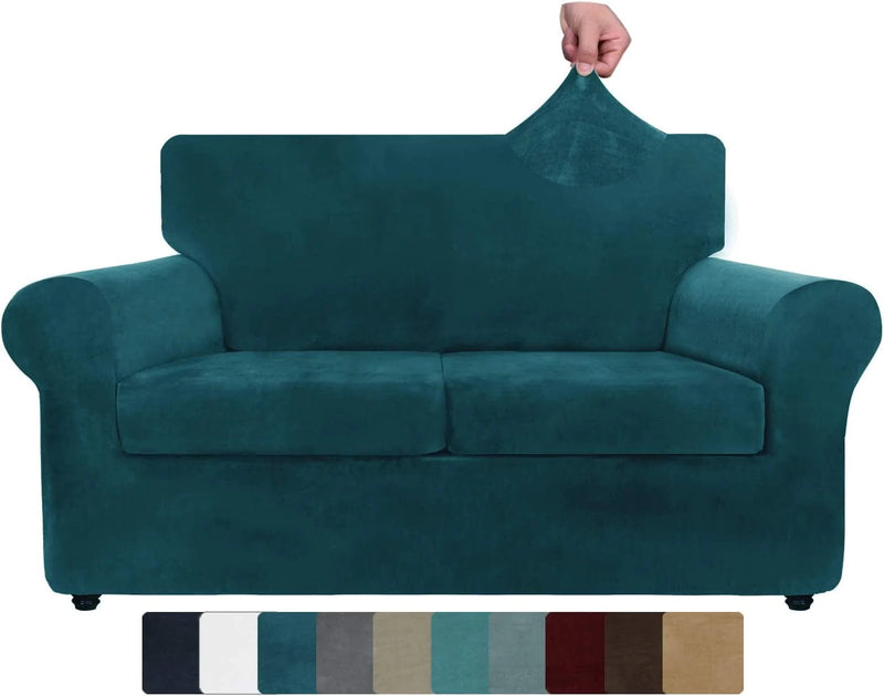 ZNSAYOTX Luxury Velvet Couch Cover 4 Piece Stretch Sofa Covers for 3 Cushion Couch Thick Soft Spandex Sofa Slipcover Living Room anti Slip Dogs Pet Furnitre Protector (Grey, Sofa) Home & Garden > Decor > Chair & Sofa Cushions ZNSAYOTX Deep Teal/Blackish Green 55"-69"(2 CUSHIONS) 