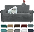 ZNSAYOTX Luxury Velvet Couch Cover 4 Piece Stretch Sofa Covers for 3 Cushion Couch Thick Soft Spandex Sofa Slipcover Living Room anti Slip Dogs Pet Furnitre Protector (Grey, Sofa)