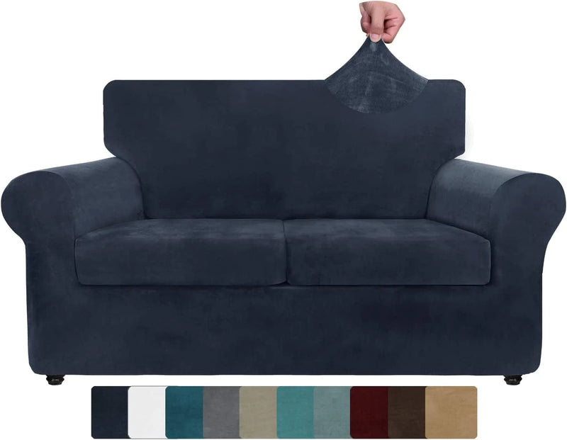ZNSAYOTX Luxury Velvet Couch Cover 4 Piece Stretch Sofa Covers for 3 Cushion Couch Thick Soft Spandex Sofa Slipcover Living Room anti Slip Dogs Pet Furnitre Protector (Grey, Sofa) Home & Garden > Decor > Chair & Sofa Cushions ZNSAYOTX Navy Blue 55"-69"(2 CUSHIONS) 