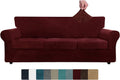 ZNSAYOTX Luxury Velvet Couch Cover 4 Piece Stretch Sofa Covers for 3 Cushion Couch Thick Soft Spandex Sofa Slipcover Living Room anti Slip Dogs Pet Furnitre Protector (Grey, Sofa) Home & Garden > Decor > Chair & Sofa Cushions ZNSAYOTX Wine Red 91"-110"(3 CUSHIONS) 