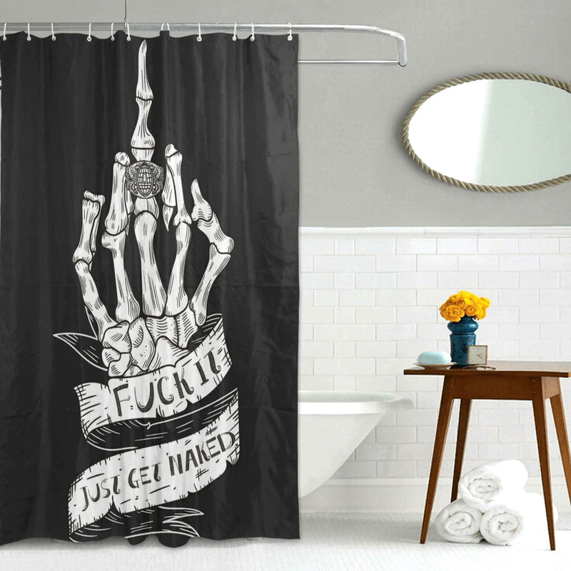 ZOEO Get Named Skull Shower Curtain Backdrop Black and White Funny Rock Roll Halloween Bathroom Home Decor Set Fabric Bridal Polyester Washable Waterproof 12 Hooks for Men Women 72x72 inch Home & Garden > Decor > Seasonal & Holiday Decorations ZOEO   