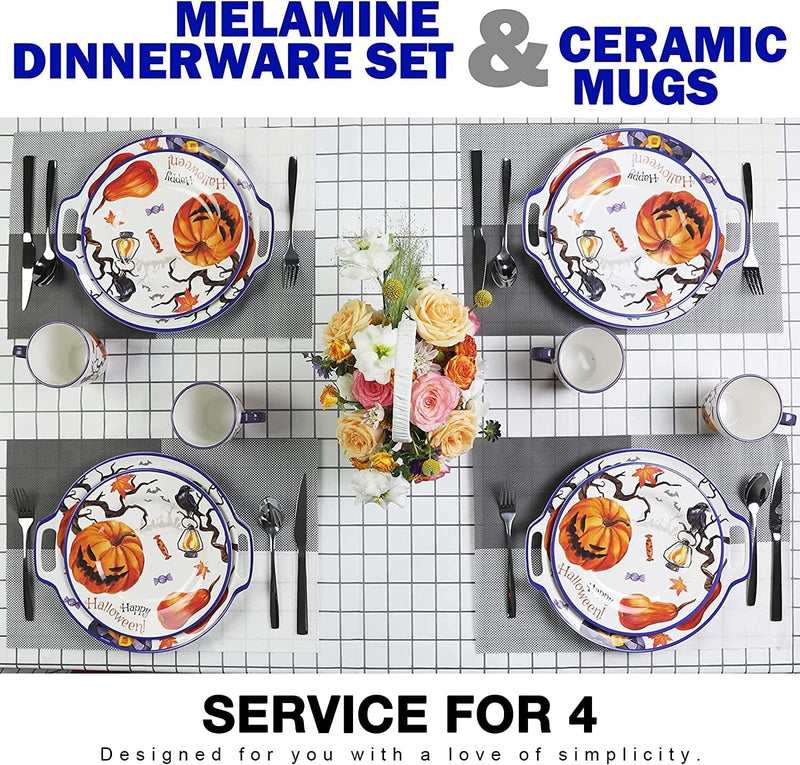 Zog Melamine Dinnerware Set for 4 - 16 Pcs Camping Dishes Set with Dinner Plates,Salad Plates,Cups and Bowls.Lightweight and Unbreakable (Flower2)