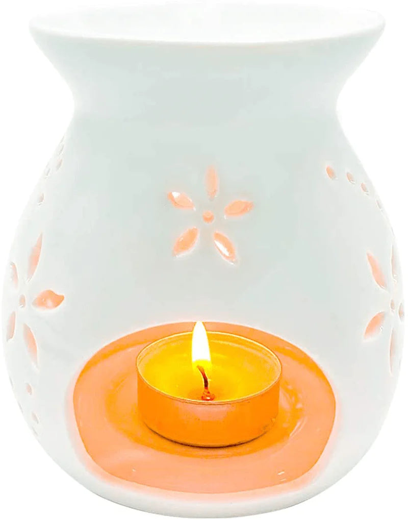 Zollefys White Ceramic Tea Light Burner, Aromatherapy Oil Burner, Wax Warmer, Tealight Holder (Pulmeria)