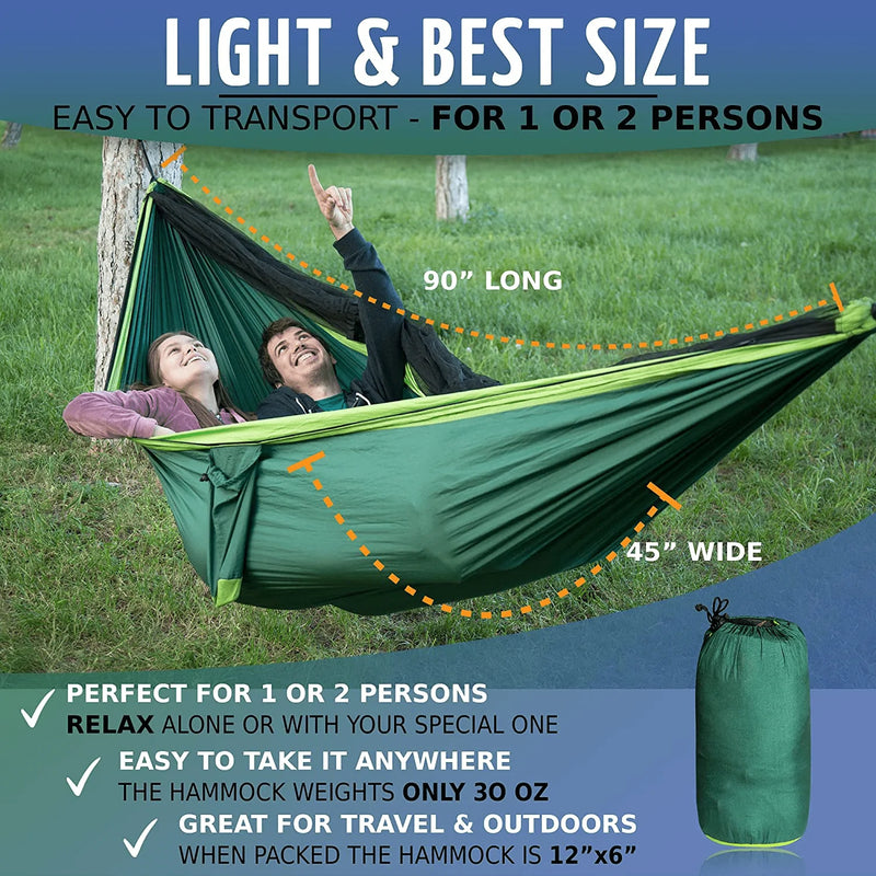 Zone Tech Camping Hammock W/ Mosquito Net - Premium Quality Large Portable Travel Camping Outdoor Indoor Hammock with Tree Straps, Insect Net- Single & Double Person Use- Backpacking, Hiking, Beach Sporting Goods > Outdoor Recreation > Camping & Hiking > Mosquito Nets & Insect Screens ZONETECH   