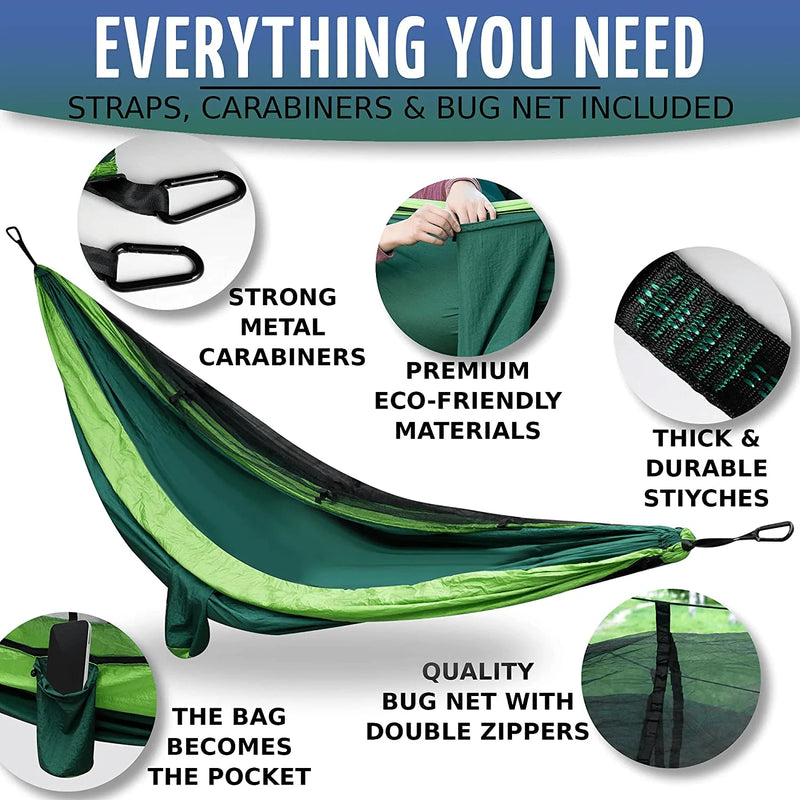 Zone Tech Camping Hammock W/ Mosquito Net - Premium Quality Large Portable Travel Camping Outdoor Indoor Hammock with Tree Straps, Insect Net- Single & Double Person Use- Backpacking, Hiking, Beach
