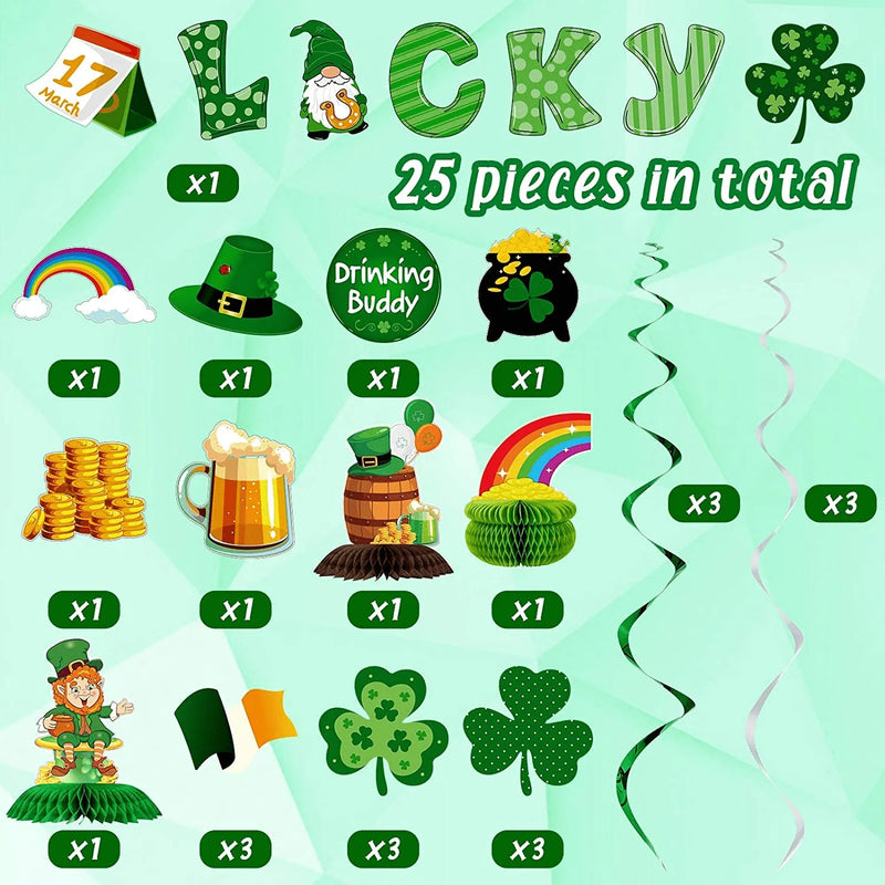 Zonon 19 Pieces St. Patrick'S Day Banner St. Patrick'S Day Honeycomb Centerpiece St. Patrick' Day Hanging Decorations Shamrock Cutouts Cards St. Patrick'S Day Baby Shower Decorations Procession