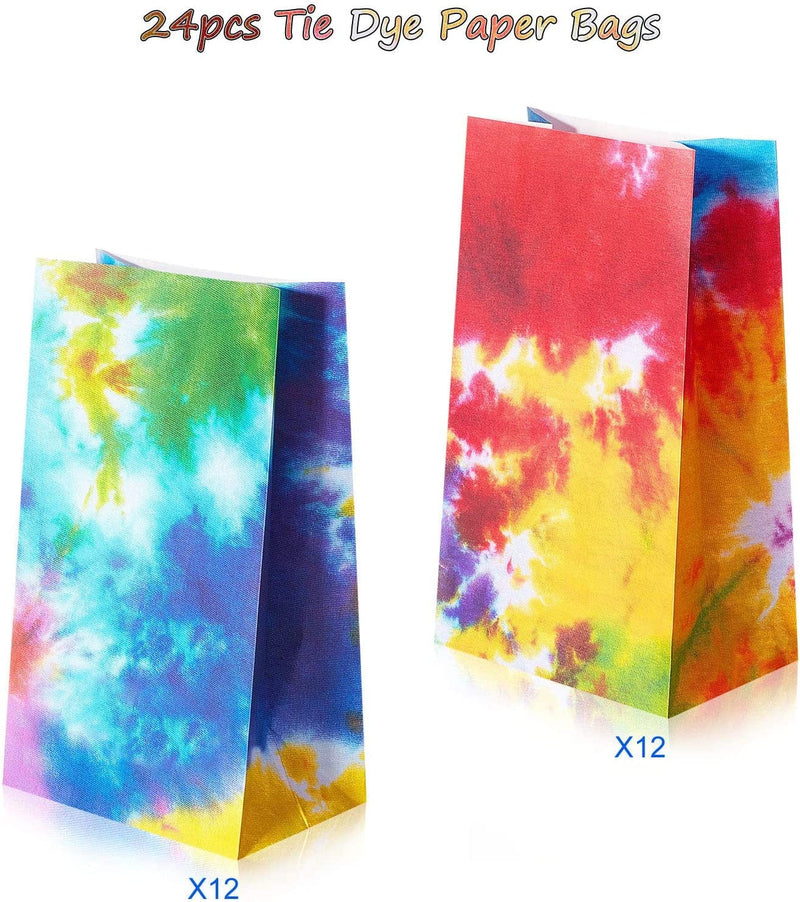 Zonon 24 Pcs Tie Dye Paper Bags Camouflage Treat Bags Goody Bags Retro Gift Bags Colorful Party Paper Bags Tie Dye Party Accessories Party Favor Decoration Supplies for Birthday Party(Classic Style)