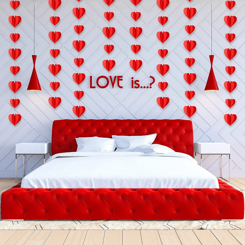 Zonon 8 Strings of 3D Red Heart Garland Banners Paper Heart Shape Garland Red Heart Hanging String Garland for Valentine'S Day Party Wedding Party Decorations and Home Decorations