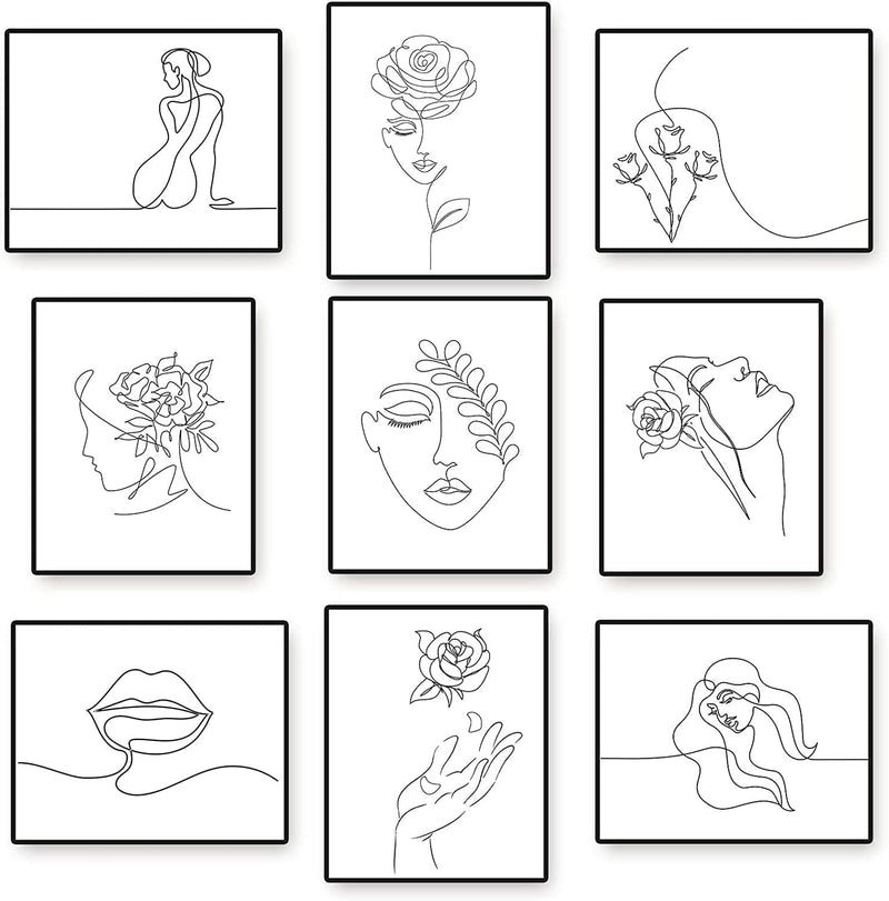 Zonon 9 Pieces Poster Art Prints Minimalist Wall Unframed Woman Minimal Line Wall Decor 8 X 10 Inch Abstract Woman Aesthetic Feminine Modern Line Art Prints for Living Room Bedroom Decor Home & Garden > Decor > Artwork > Posters, Prints, & Visual Artwork Zonon   