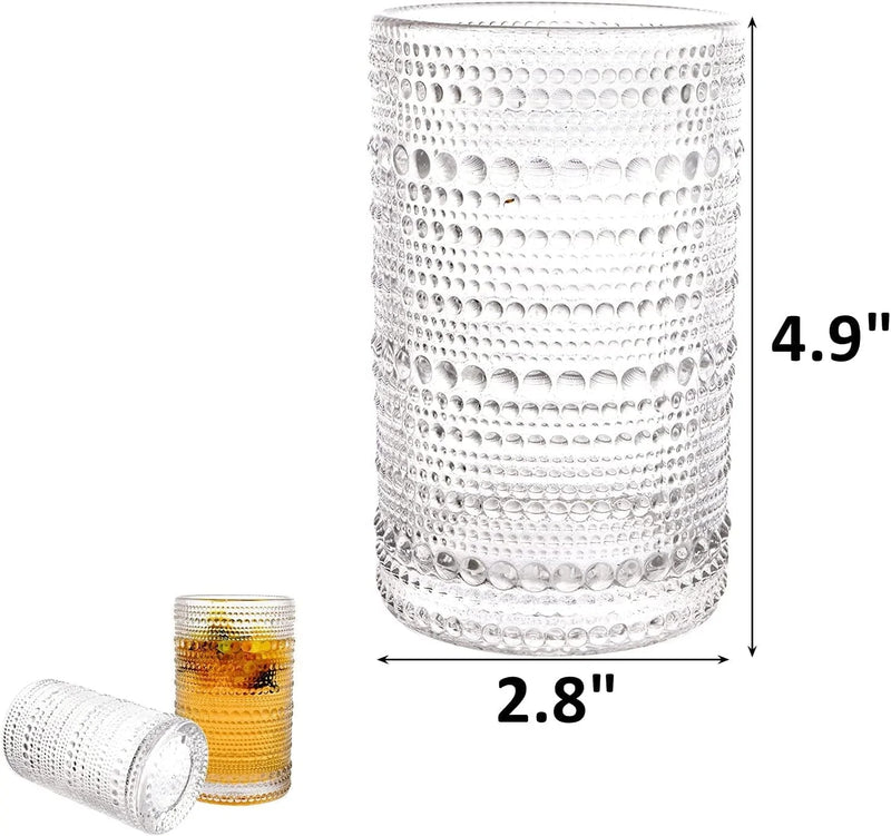 ZOOFOX Set of 6 Vintage Drinking Glasses, 11 Oz Clear Hobnail Glasses Tumbler, Embossed Design Glassware for Beverages, Water, Juice, Beer, Cocktail, Whiskey and Milk Home & Garden > Kitchen & Dining > Barware ZOOFOX   