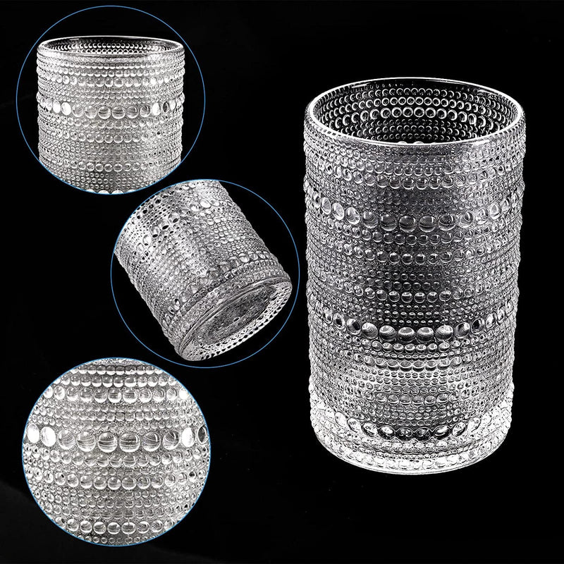 ZOOFOX Set of 6 Vintage Drinking Glasses, 11 Oz Clear Hobnail Glasses Tumbler, Embossed Design Glassware for Beverages, Water, Juice, Beer, Cocktail, Whiskey and Milk Home & Garden > Kitchen & Dining > Barware ZOOFOX   