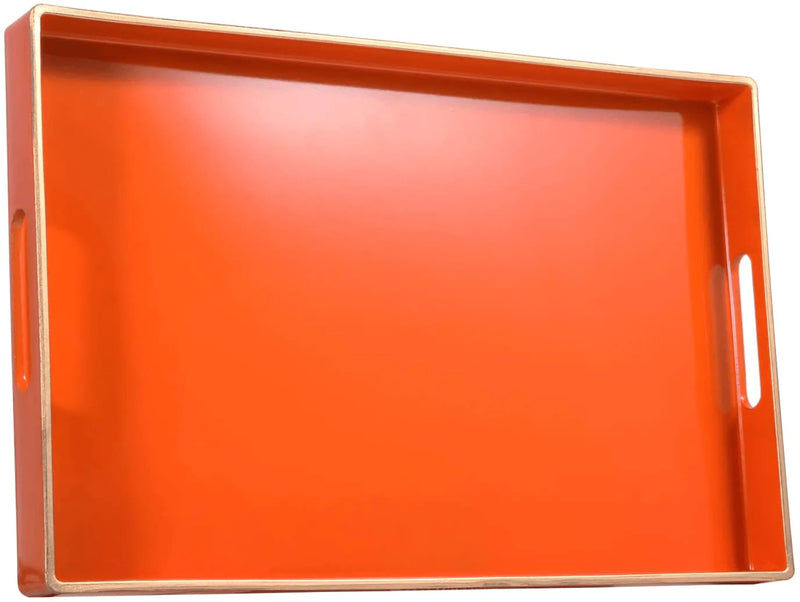 Zosenley Decorative Tray, Rectangular Plastic Tray with Handles, Modern Vanity Tray and Serving Tray for Bathroom, Kitchen, Ottoman and Coffee Table, 15.6” x 10.2”, Orange
