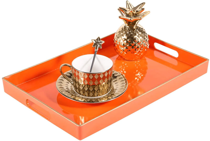 Zosenley Decorative Tray, Rectangular Plastic Tray with Handles, Modern Vanity Tray and Serving Tray for Bathroom, Kitchen, Ottoman and Coffee Table, 15.6” x 10.2”, Orange Home & Garden > Decor > Decorative Trays Zosenley   