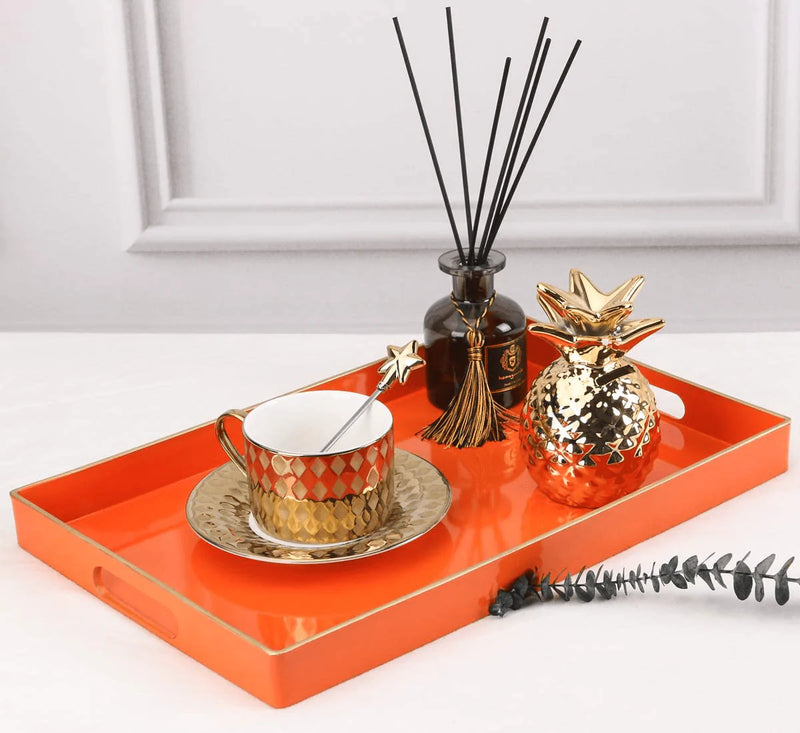 Zosenley Decorative Tray, Rectangular Plastic Tray with Handles, Modern Vanity Tray and Serving Tray for Bathroom, Kitchen, Ottoman and Coffee Table, 15.6” x 10.2”, Orange Home & Garden > Decor > Decorative Trays Zosenley   