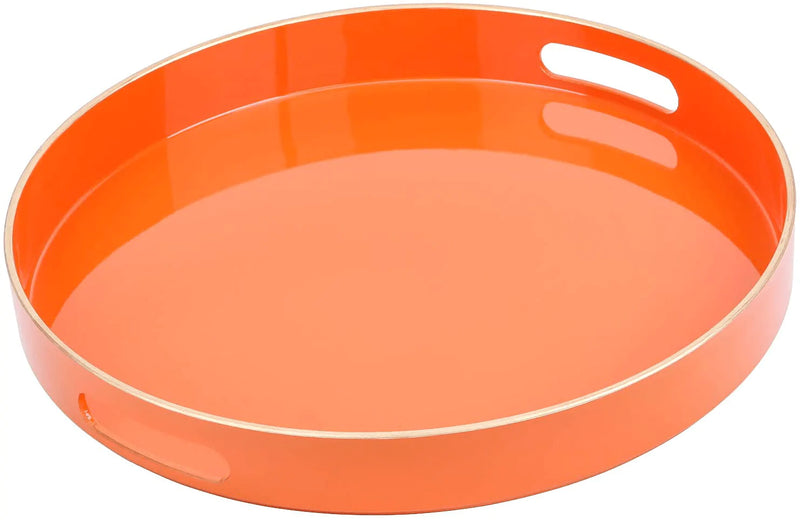 Zosenley Decorative Tray, Round Plastic Tray with Handles, Modern Vanity Tray and Serving Tray for Ottoman, Coffee Table, Kitchen and Bathroom, Size 13” (Orange)