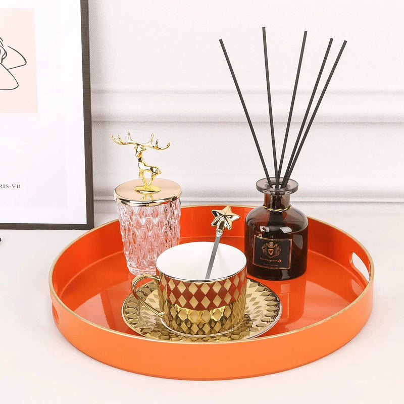 Zosenley Decorative Tray, Round Plastic Tray with Handles, Modern Vanity Tray and Serving Tray for Ottoman, Coffee Table, Kitchen and Bathroom, Size 13” (Orange) Home & Garden > Decor > Decorative Trays Zosenley   