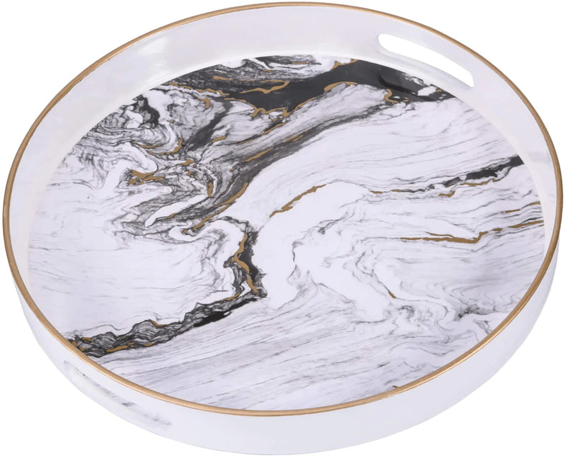 Zosenley Round Decorative Tray, Marbling Plastic Tray with Handles, Modern Vanity Tray and Serving Tray for Ottoman, Coffee Table, Kitchen and Bathroom, Size 13", White Home & Garden > Decor > Decorative Trays Zosenley White  