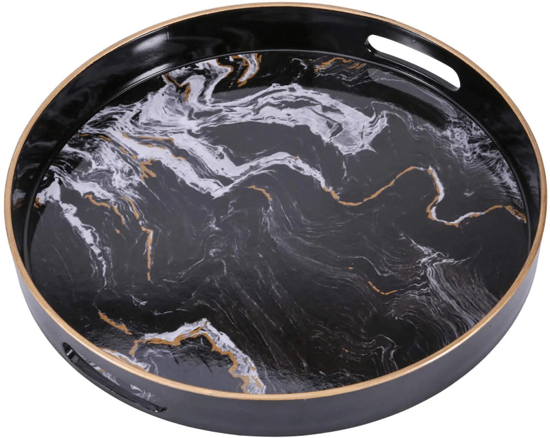 Zosenley Round Decorative Tray, Marbling Plastic Tray with Handles, Modern Vanity Tray and Serving Tray for Ottoman, Coffee Table, Kitchen and Bathroom, Size 13", White Home & Garden > Decor > Decorative Trays Zosenley Black  