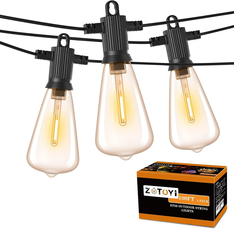 ZOTOYI Outdoor String Lights LED 150FT, ST38 String Lights for outside with 73+3 Shatterproof Vintage Bulbs, Connectable Waterproof IP65 Patio Lights for Backyard Bistro Porch Gazebo Party Home & Garden > Lighting > Light Ropes & Strings ZOTOYI 100ft  
