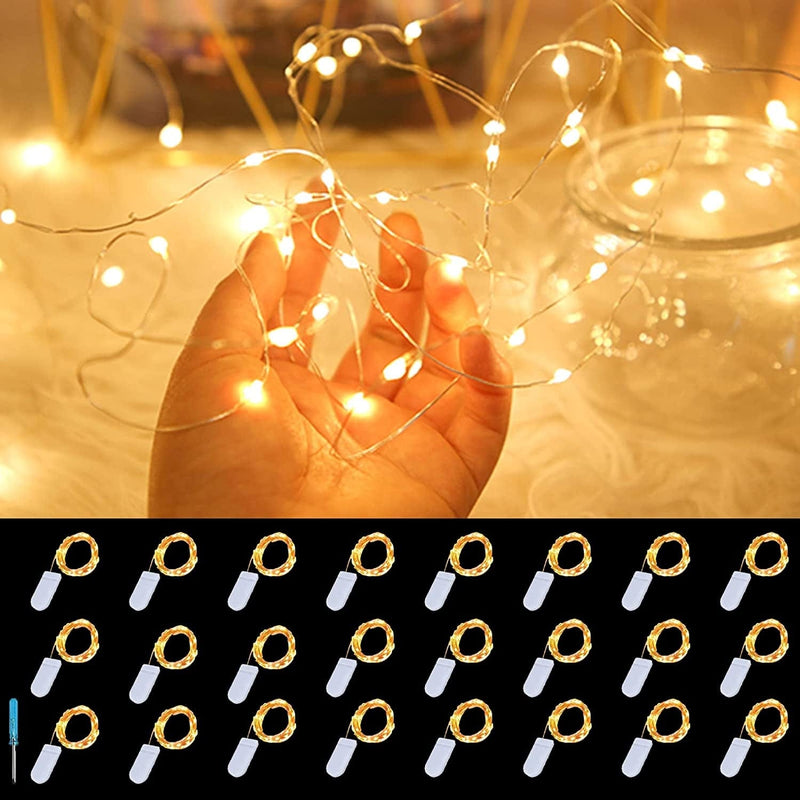 ZOUTOG 24 Pack LED Fairy Lights Battery Operated, String Twinkle Lights for Bedroom, Waterproof 6.6Ft 20 LED Battery Lights for DIY Wedding Party Valentine'S Day Gifts Romantic Decoration, Warm White Home & Garden > Lighting > Light Ropes & Strings ZOUTOG   