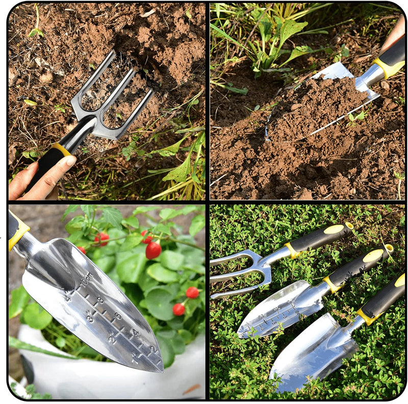 ZOUTOG Garden Tool Set, 4 Pack Gardening Gifts Including Trowel, Cultivator Hand Rake, Transplant Trowel, Gardening Gloves - for Weeding, Loosening Soil, Digging, Transplanting and More