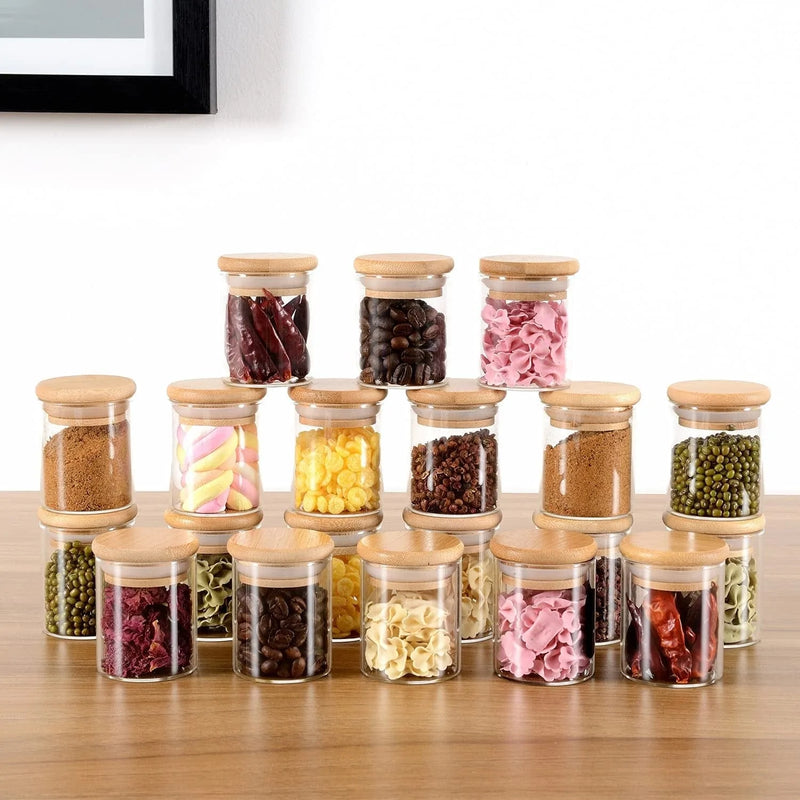 ZPGXLRZ 20 Pcs Glass Spice Jars with Airtight Bamboo Lids, Labels and Pen, 2.5Oz Mini Clear Food Storage Containers for the Pantry, Kitchen Canisters for Tea, Herbs, Sugar, Salt, Coffee and More Home & Garden > Decor > Decorative Jars ZPGXLRZ   